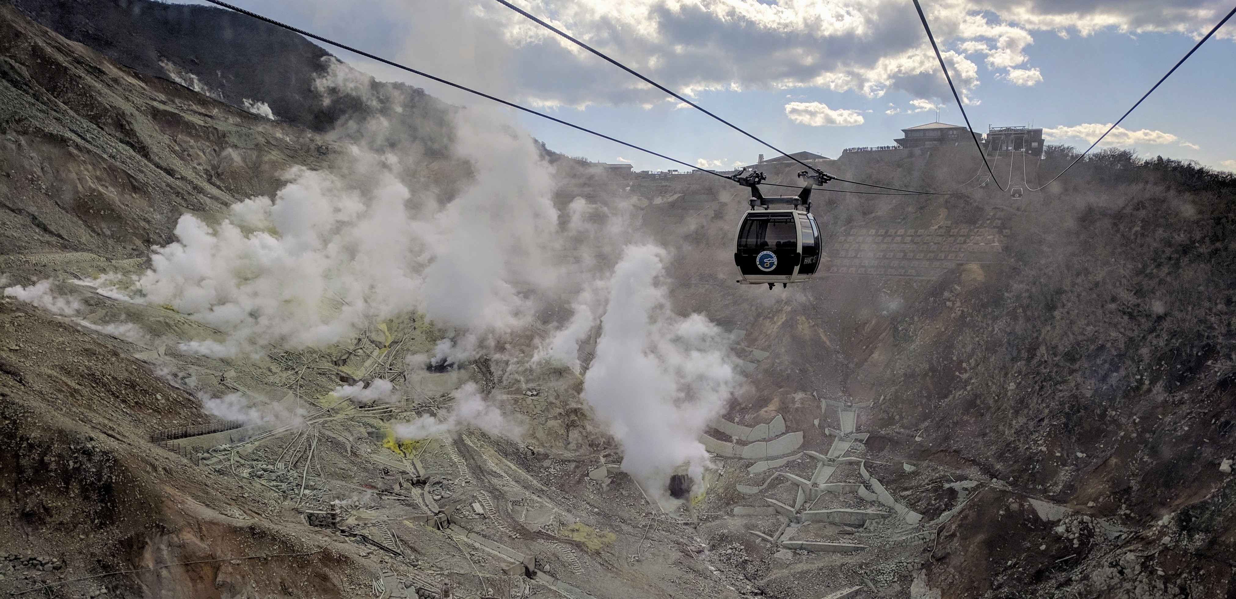 Suspended above sulfur vents on Mt. Ōwakudani in Hakone, Japan. © 2021 John Apostol